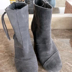 TOMS Gray Suede Wedge Heel Booties